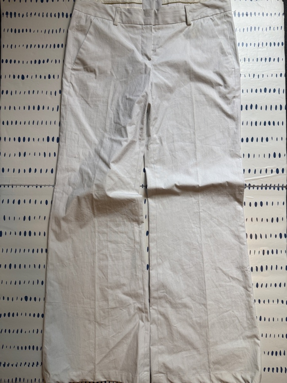 Theory White Pinstripe Wide Leg Trousers